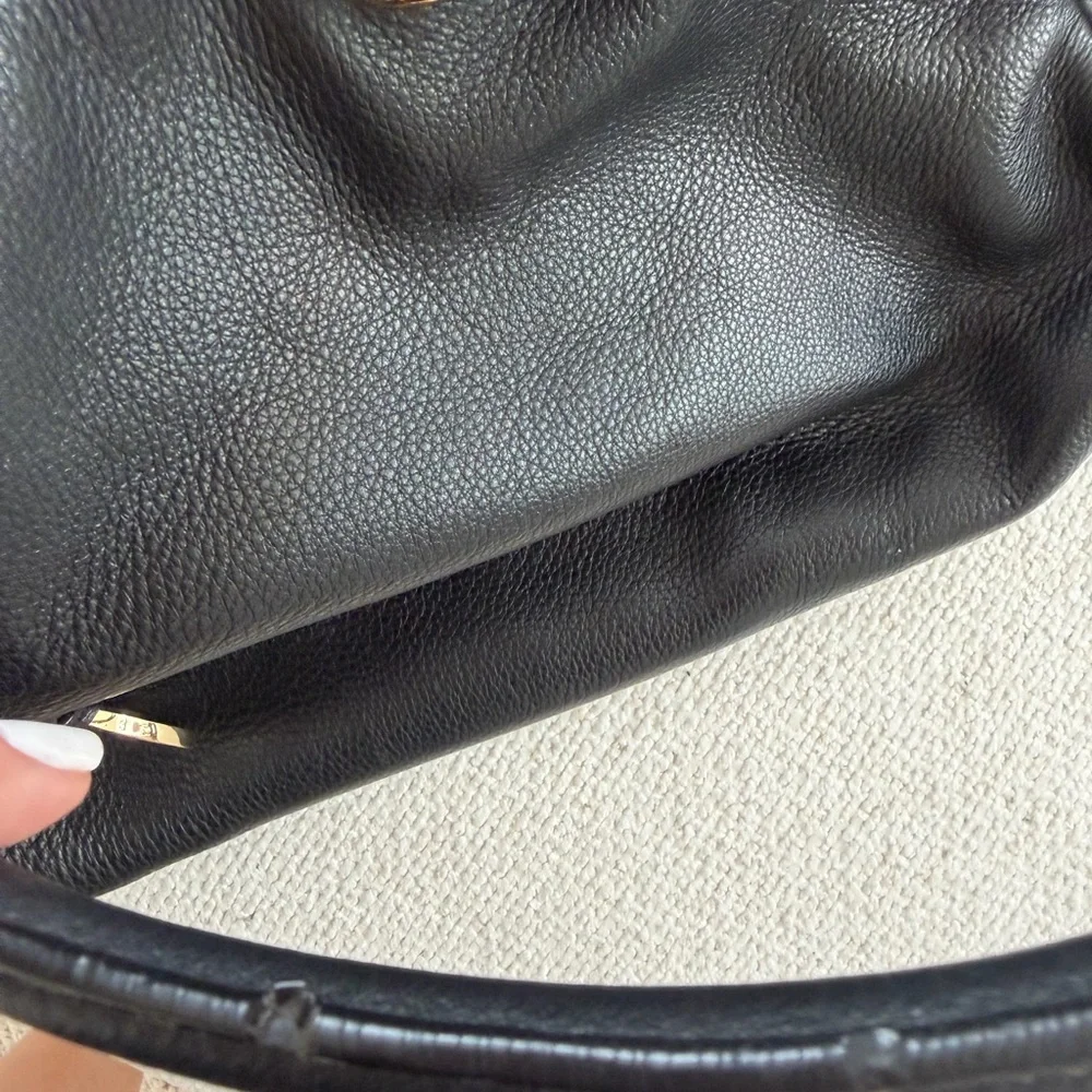 Michael Kors Black Pebbled Leather Tote with Gold Charm